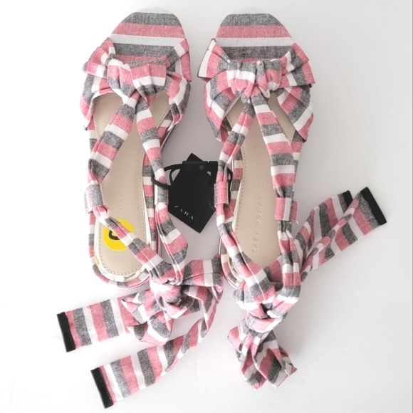 Zara Abierto Tac Tie Strap Platform Sandals. - Picture 1 of 11